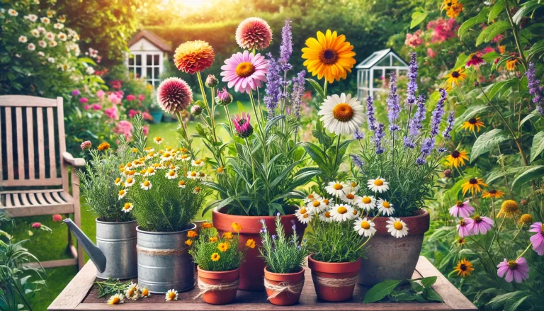 Imagens de flores medicinais cultivadas em vasos