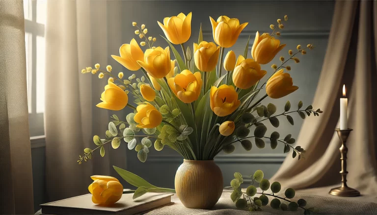 Um lindo vaso com tulipas amarelas