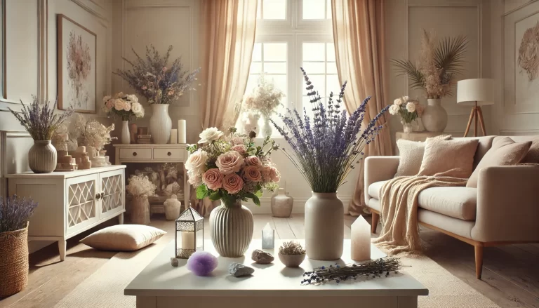 Uma sala com várias flores que trazem um equilíbrio energético para o ambiente.