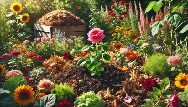 Um jardim que é feito compostagem