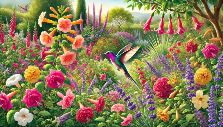 Jardim de flores, mostrando como atrair colibris