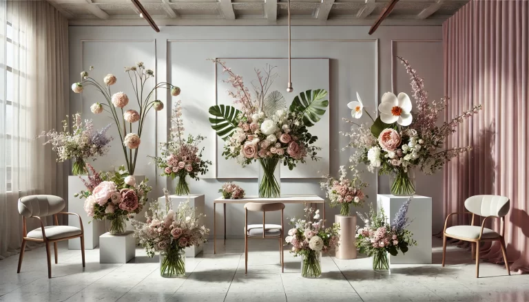 Flores para decoração de interiores em arranjos elegantes e modernos.