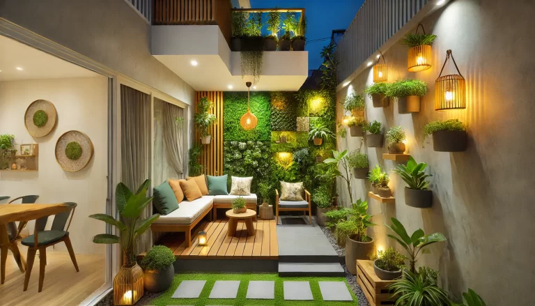 Paisagismo para Quintais Pequenos com jardim vertical e decoração aconchegante.