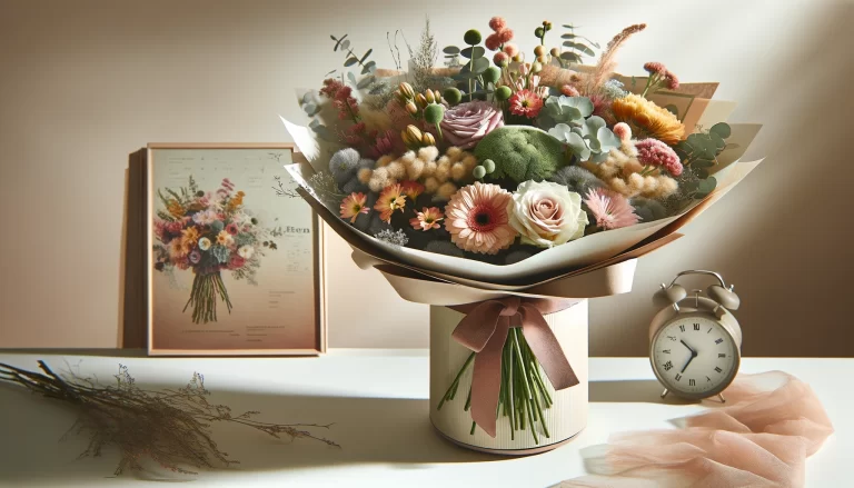 Tendências de Buquês para 2025: arranjo moderno e elegante com flores vibrantes.