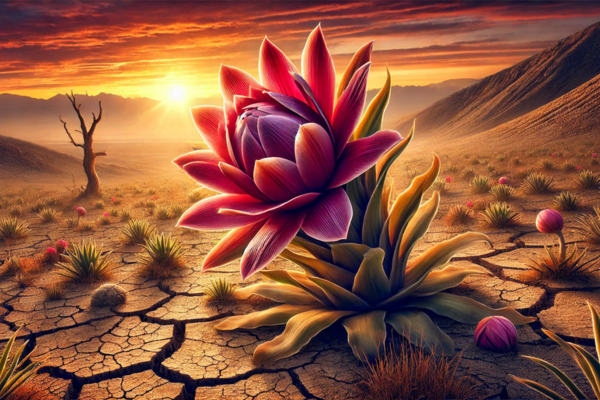 Flores centenárias florescendo em um ambiente desértico