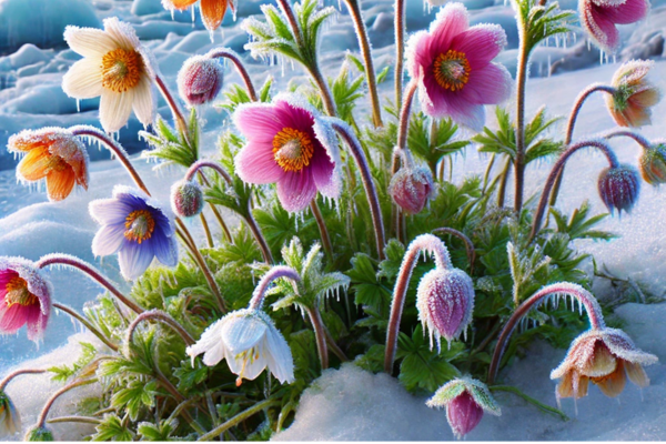 Flores que crescem no gelo.