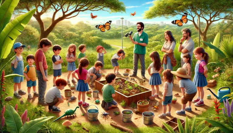 Crianças plantando flores na escola – cultivo de flores na educação infantil.