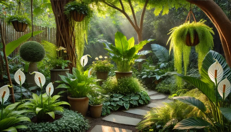 Plantas para jardins sombreados em um ambiente tranquilo.