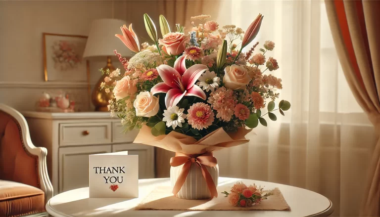 Buquê de flores para agradecimento em vaso elegante.
