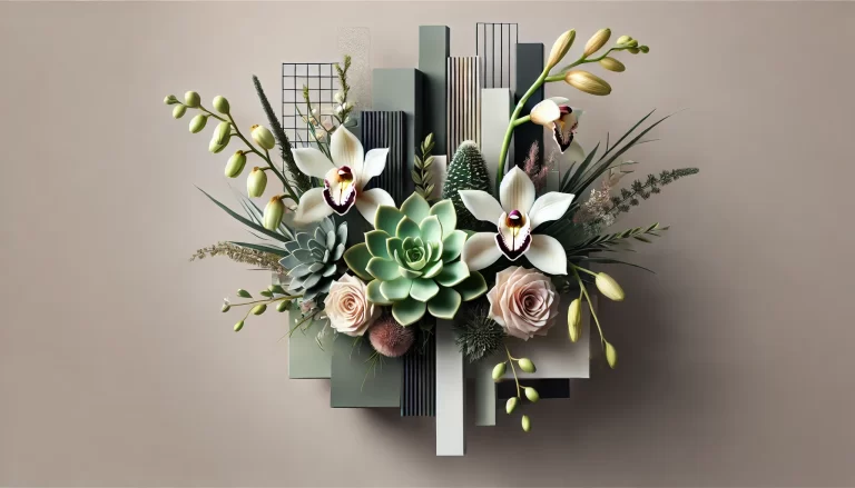 Buquê urbano moderno com flores minimalistas e elegantes.