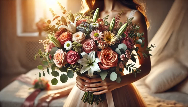 Buquê perfeito de flores coloridas em mãos femininas
