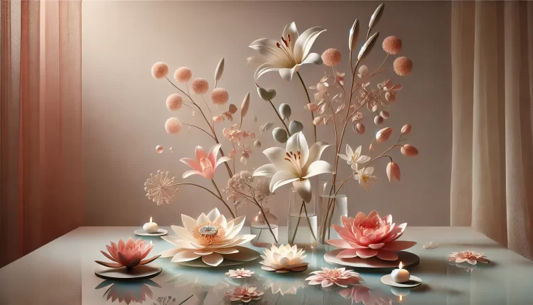 Decorar com Flores Flutuantes em um arranjo elegante sobre água.