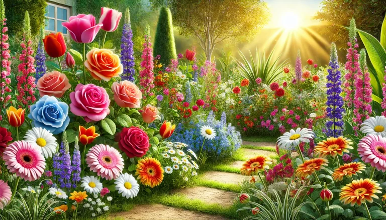 Flores para jardim coloridas e vibrantes em um jardim ao ar livre.