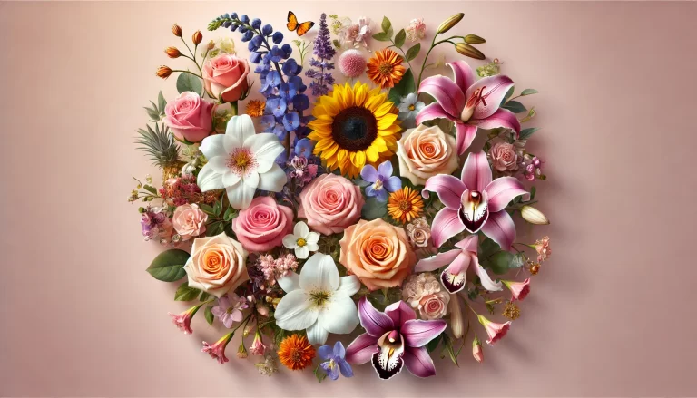 Um arranjo colorido de flores destacando a beleza e o nomes de flores.