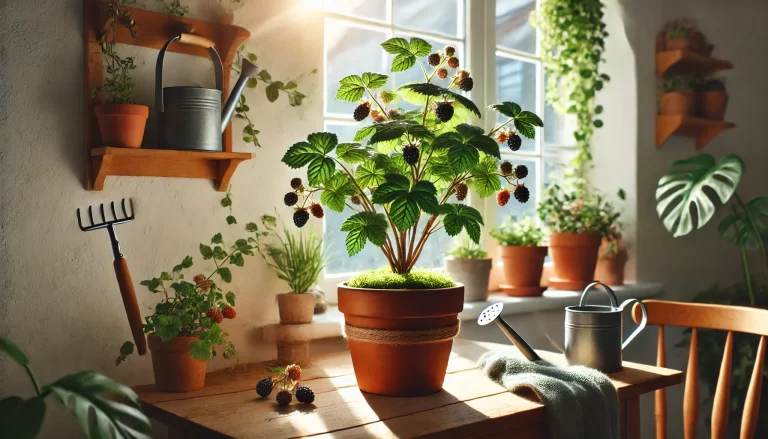 Como Cultivar Amoras: vaso com amora-preta perto da janela.