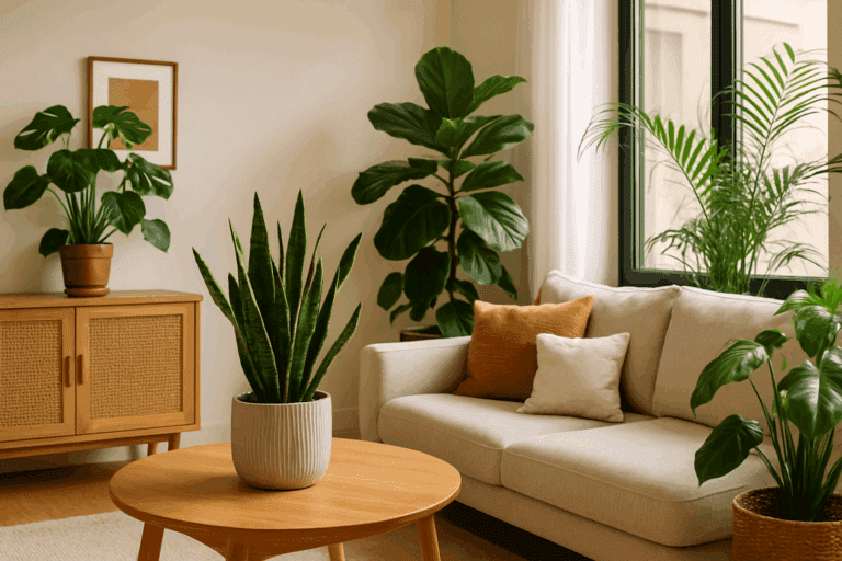 Sala moderna mostrando as Tendências de Decoração com Plantas 2025