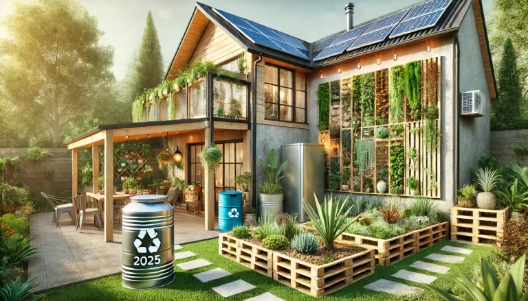 Casa com jardim ecológico seguindo as tendências sustentáveis para 2025.