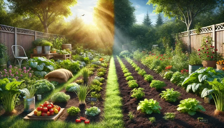 Comparação entre horta orgânica e tradicional.