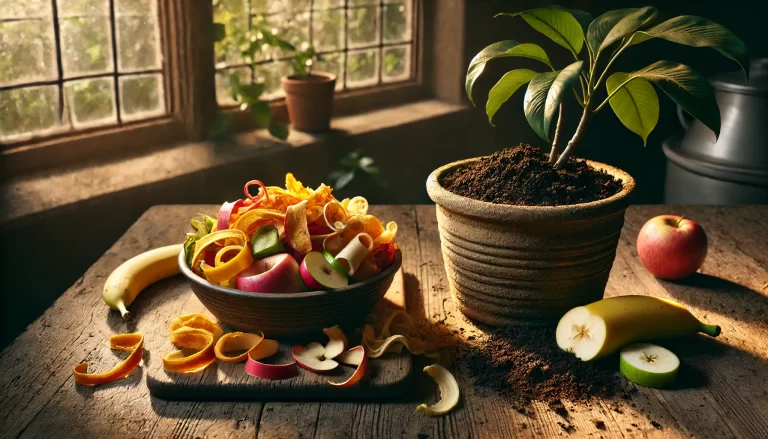 Imagem representando adubo caseiro com cascas de frutas