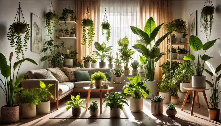 Ambiente decorado com plantas para dentro de casa.