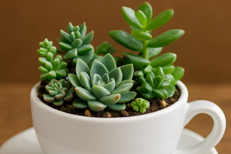 Jardim de Suculentas em uma xícara decorativa.
