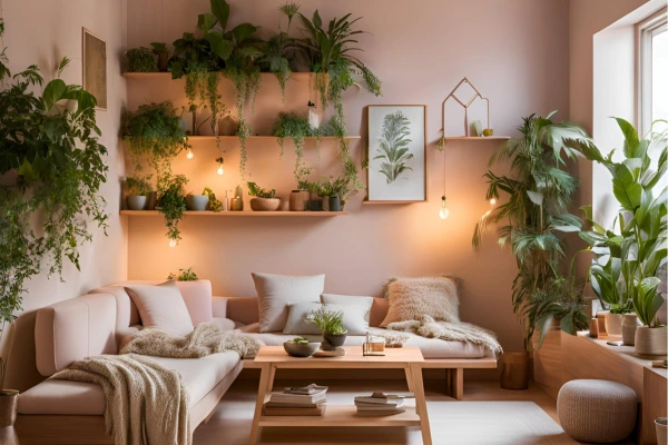 Vasos de plantas na decoração de sala moderna
