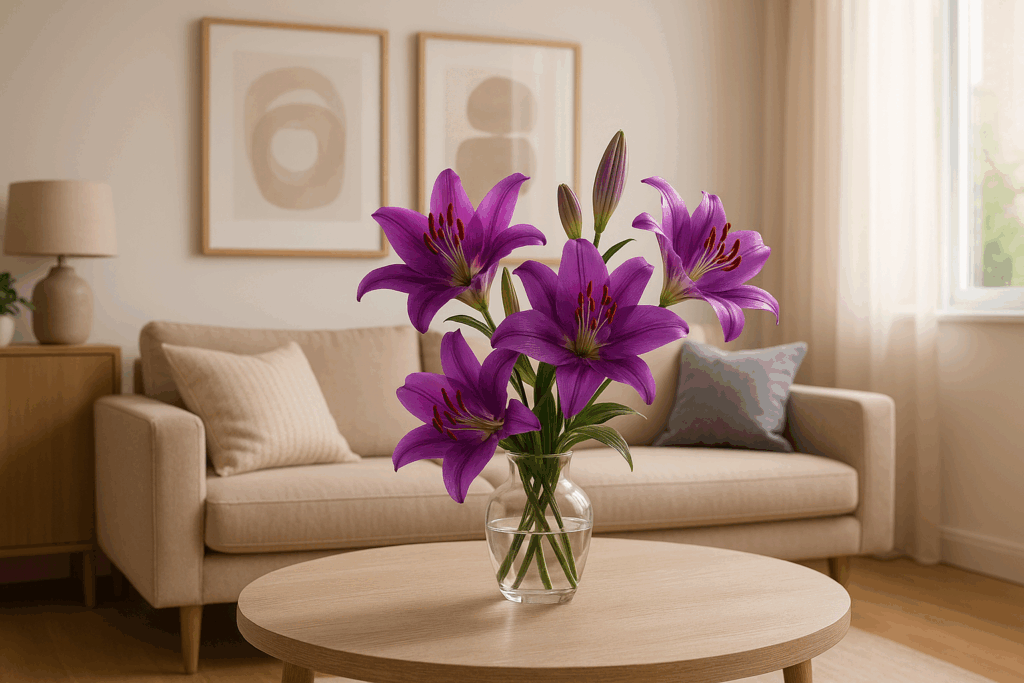 Decoração com lírio roxo