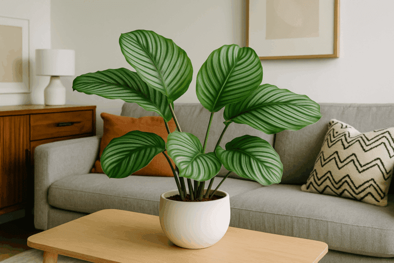 Decoração com Calathea em sala de estar.
