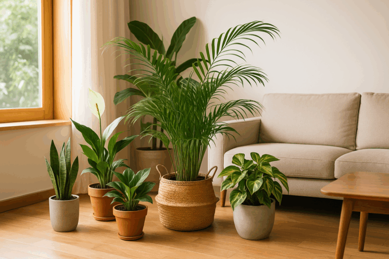 Purificação do ar com plantas na sala de estar