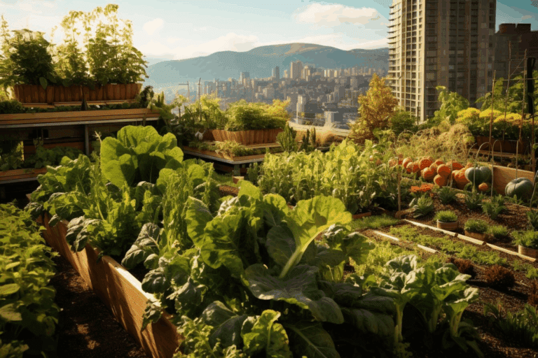 Hortas urbanas bem-cuidadas em área urbana, tendência de hortas urbanas