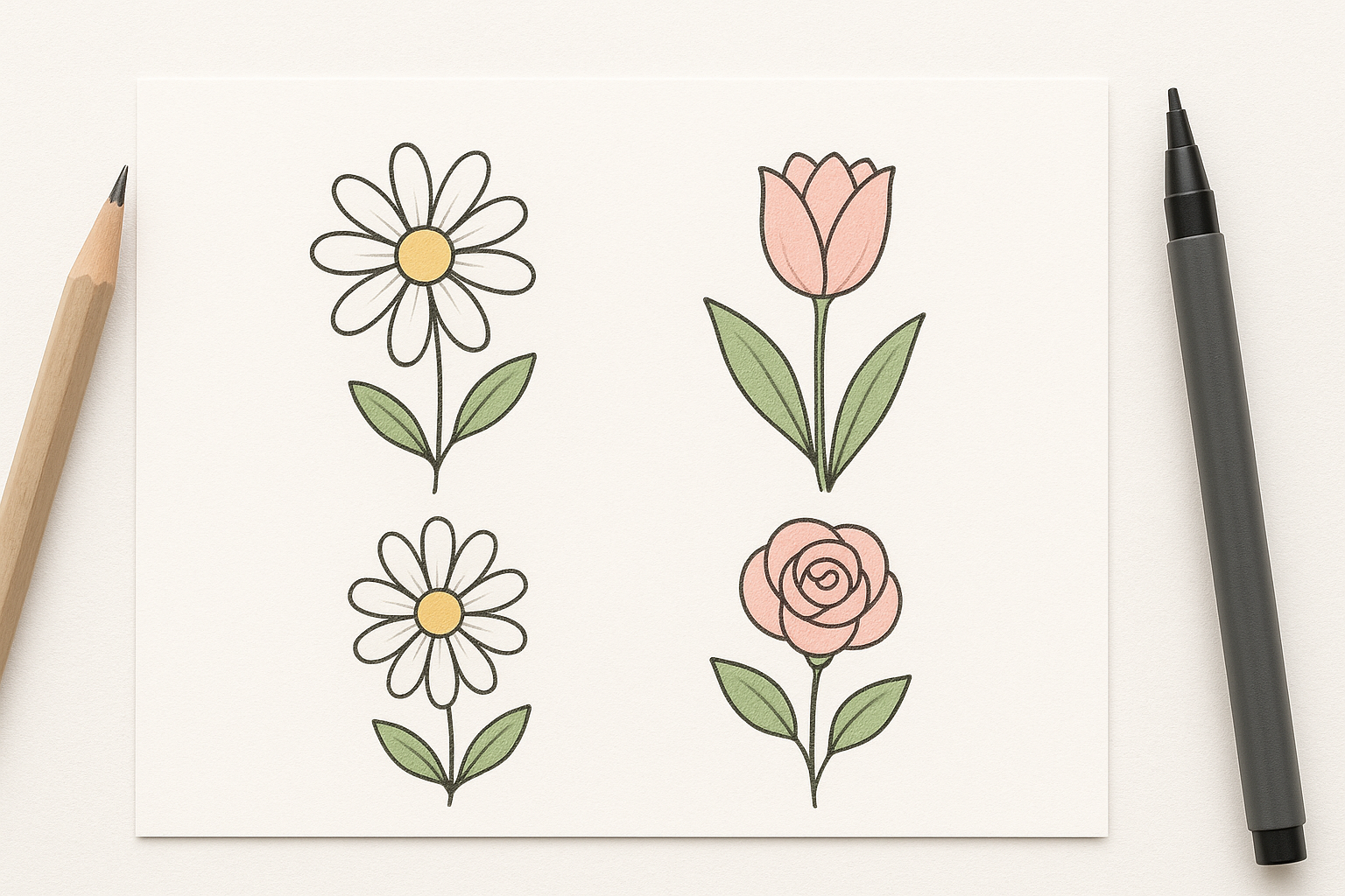 Como desenhar flores simples e lindas sem saber pintar