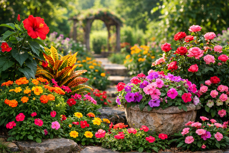 Jardim colorido com plantas coloridas fáceis de cuidar